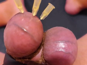 Testicle skewering cbt, edging & cumshot with 3 needles, precum & stretched balls happy-go-lucky japanese father and son porn