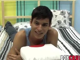 Cute twink is playing with his cock by means of an embrocate korean junior gay porn