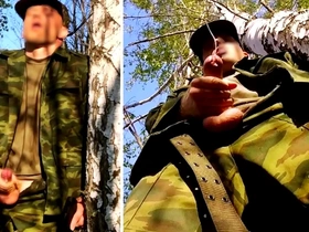 Russian soldier with a big dick on a military mission in the forest shoots sperm from his penis at opponents hunk gay asian porn