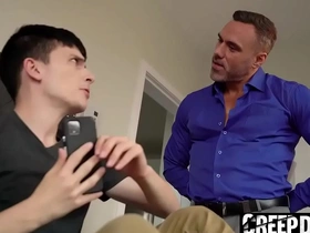 Stepdaddy bringing stepson to his knees, proceeds to properly cow him - creepdad gay porn chinese fuck asian