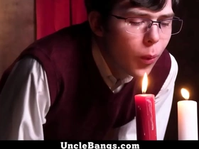 Unspecified boy notices that has a boner which leads him with get on his knees with suck it - unclebangs gay porn twitter asian