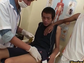 Asia twink cums after 3way sex and oral with doctors china bear gay porn