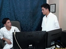 Asian medical uniform twinks bareback anal in the office asian military gay porn