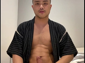 Asian boy down Jinbei stroking japan stiffener gay porn